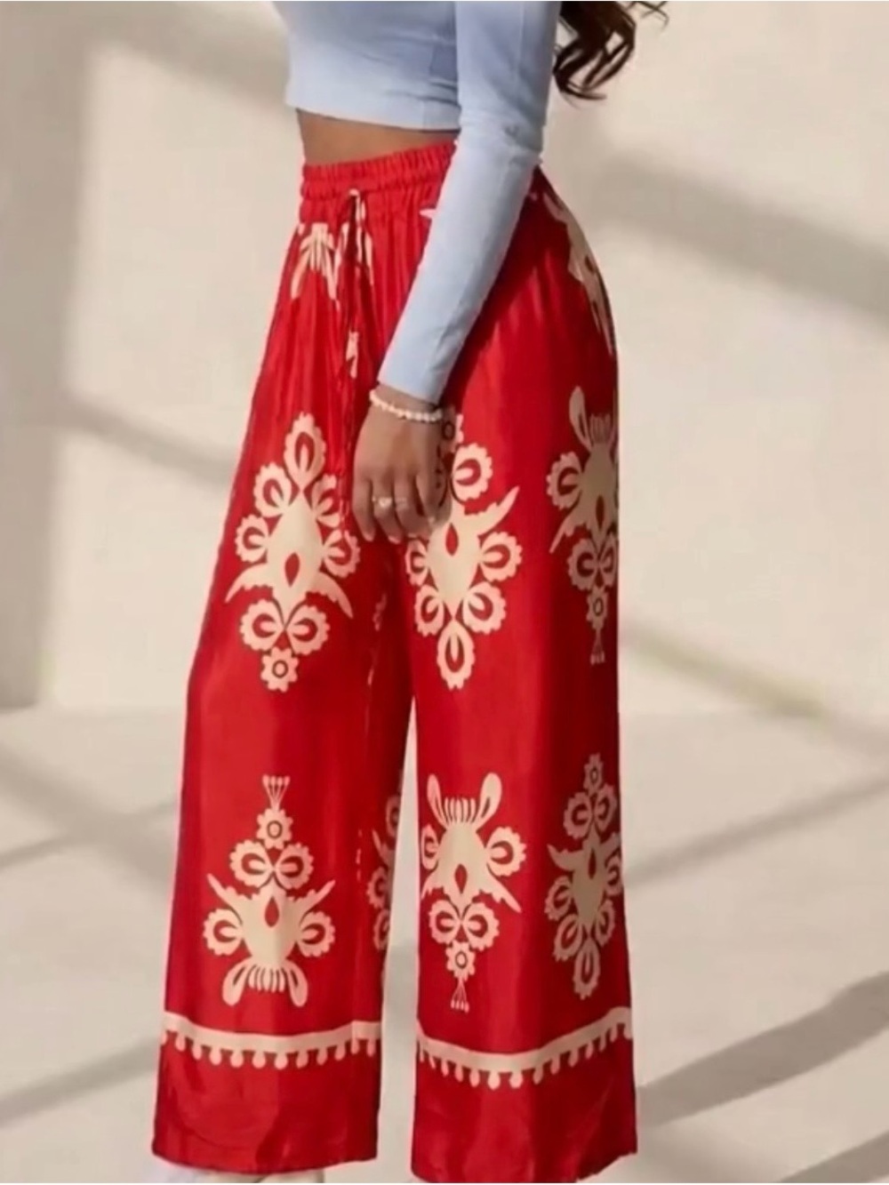 NWT MADE IN ITALY Red Floral Wide-Leg Palazzo Pants